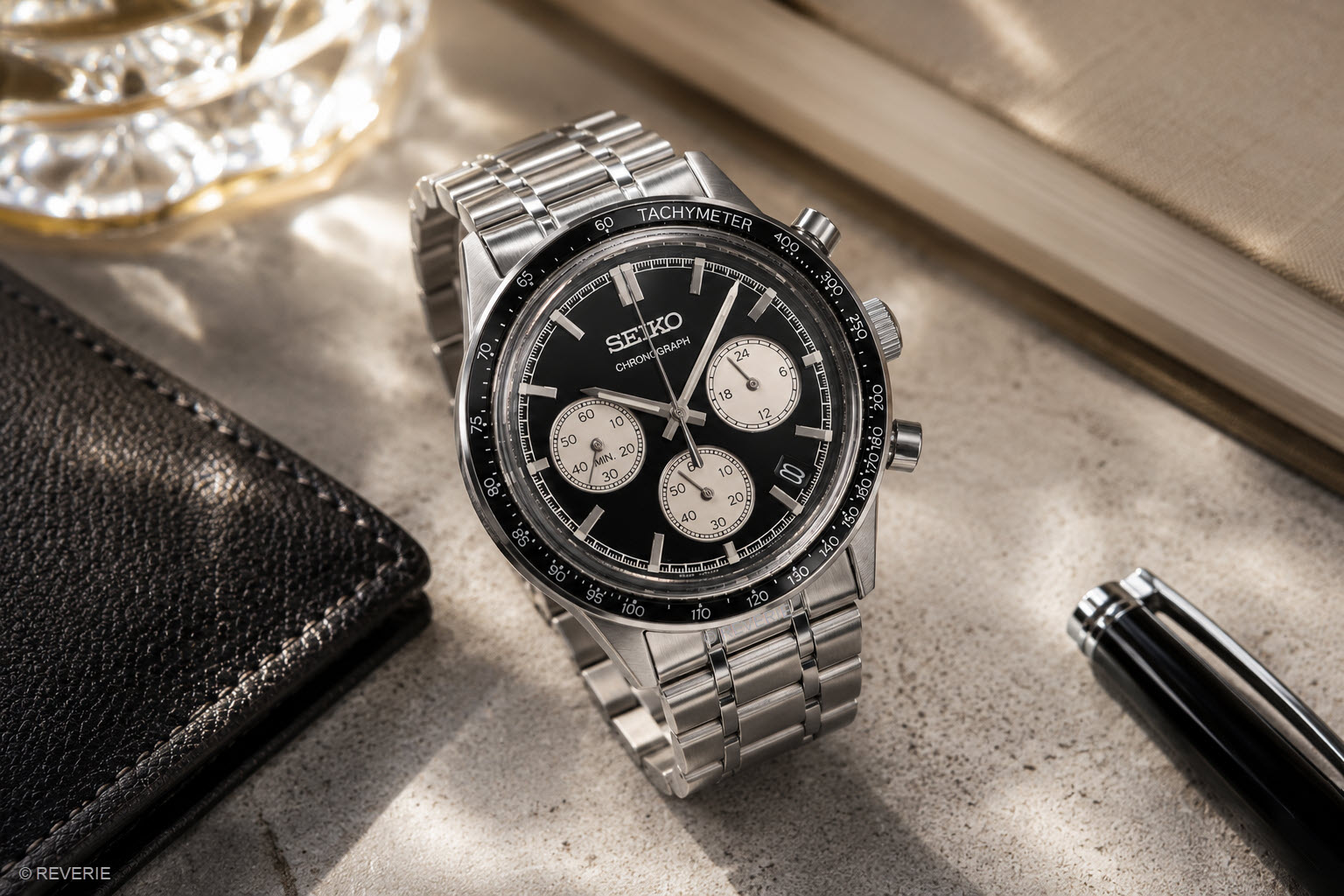 Seiko Mens Vintage Chronograph 38mm - Quartz - Silver - Herrklocka - Rostfri stål - Härdat mineralglas