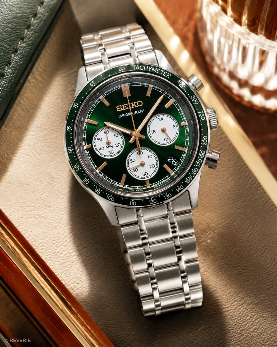 Seiko Mens Vintage Chronograph Green Steel 38mm - Quartz - Silver - Herrklocka - Rostfri stål - Härdat mineralglas