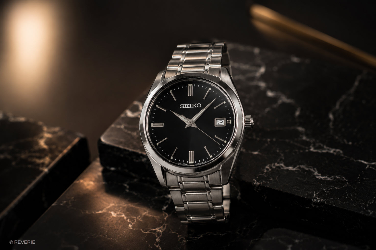 Seiko Mens Sapphire Black Steel 40mm - Quartz - Silver - Herrklocka - Rostfri stål - Safir
