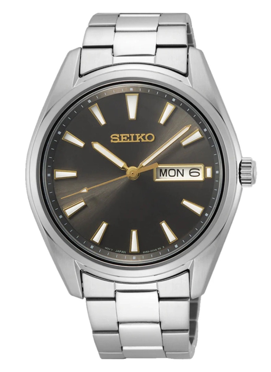Seiko Mens Classic Gunmetal Day-Date 40mm SUR343P1 - Quartz - Silver - Herrklocka - Rostfri stål - Safir