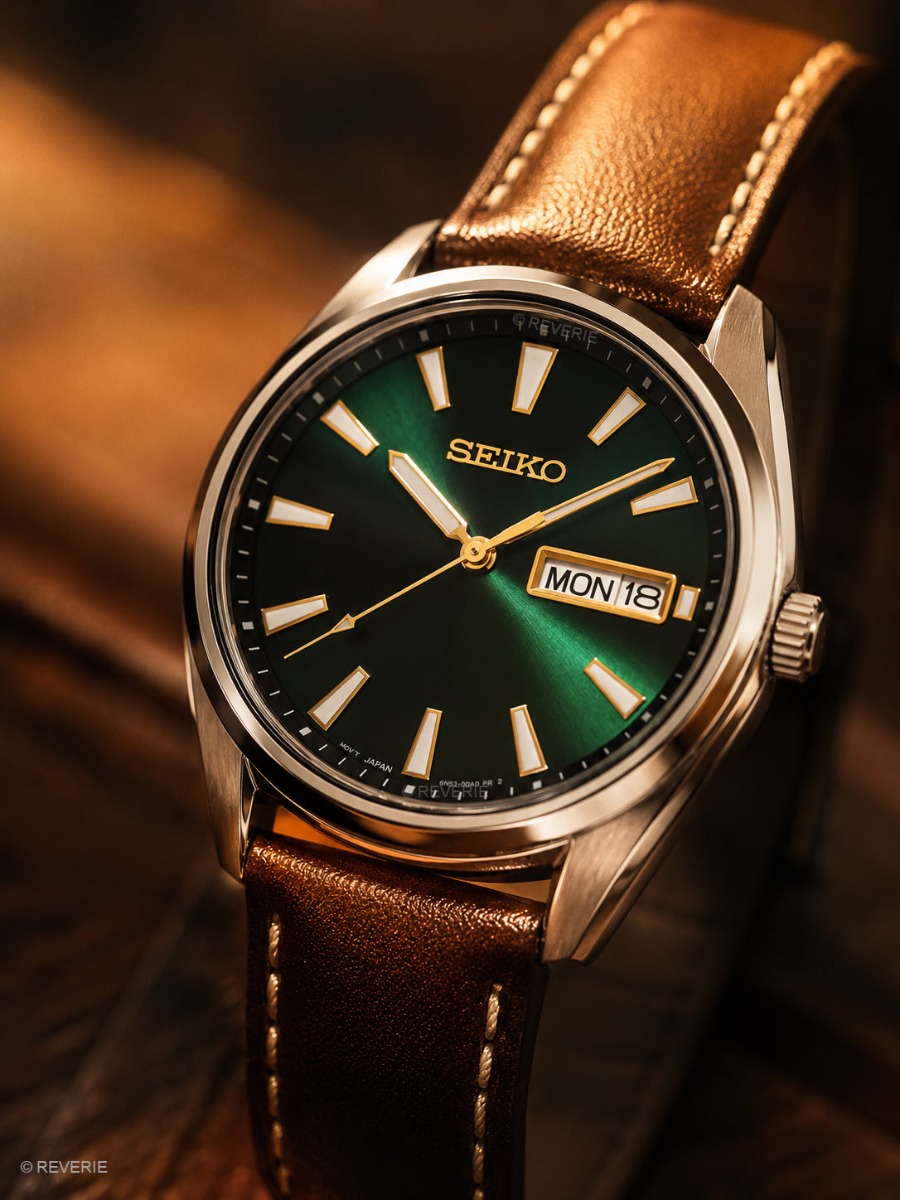 Seiko Mens Classic Green Leather 40mm - Quartz - Silver - Herrklocka - Läder - Safir