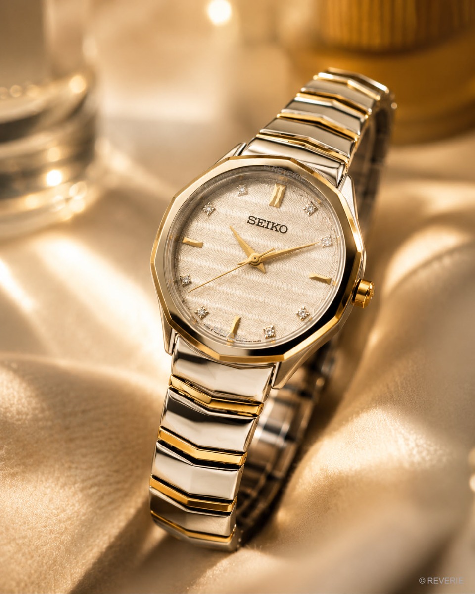Seiko 10 Diamonds Two-Tone Sapphire 34mm - Quartz - Silver - Damklocka - Rostfri stål - Safir
