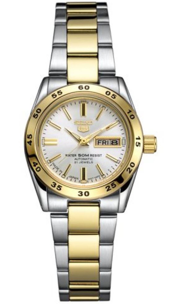 Seiko 5 Ladies Automatic 24mm SYMG42K1 - Automatisk - Guld Silver - Damklocka - Rostfri stål - Härdat mineralglas