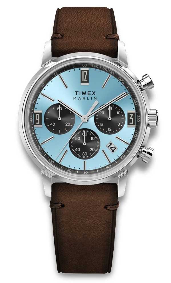 Timex Mens Chronograph Turquoise Leather 40mm - Quartz - Silver - Herrklocka - Läder - Akryl
