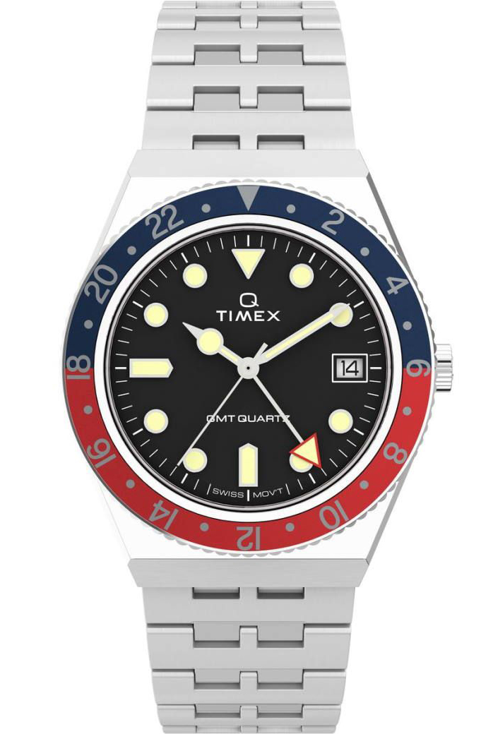 Timex Q Timex GMT TW2V38000 - Quartz - Silver - Herrklocka - Rostfri stål - Härdat mineralglas