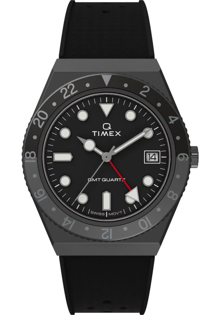 Timex Q Timex GMT TW2V38200 - Quartz - Gunmetal - Herrklocka - Gummi - Akryl