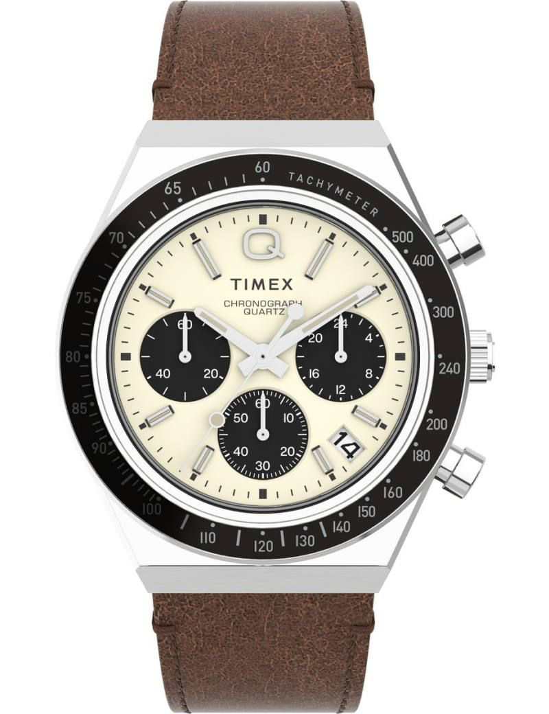 Timex Q Chronograph TW2V42800 - Quartz - Silver - Herrklocka - Läder - Akryl