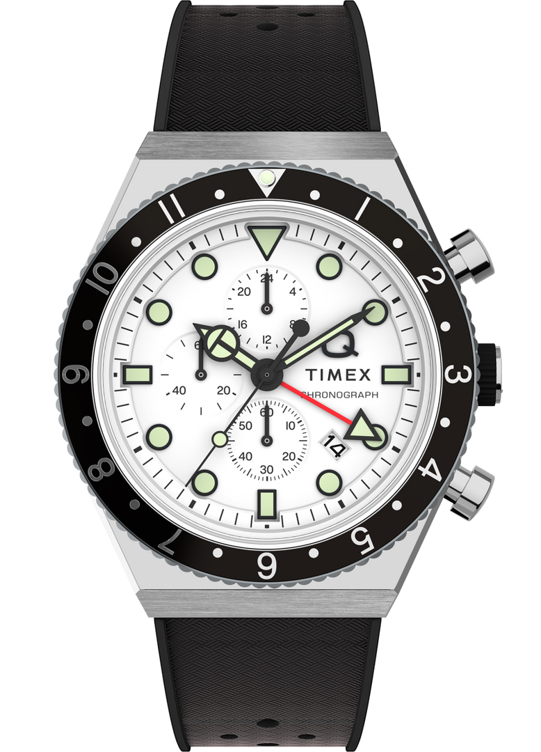 Timex Q 3-Time Zone Chronograph TW2V70100 - Quartz - Silver - Herrklocka - Silikon - Härdat mineralglas