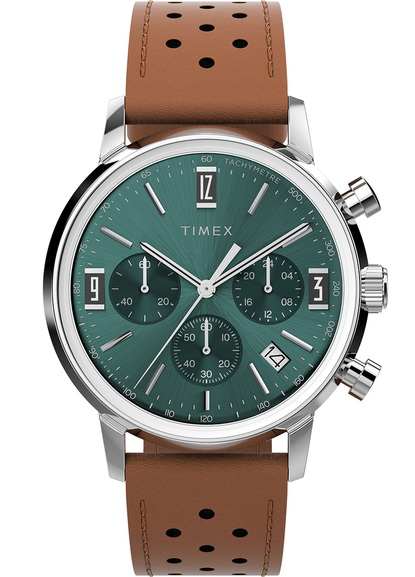 Timex Marlin Chronograph Tachymeter TW2W10100 - Quartz - Silver - Herrklocka - Läder - Akryl