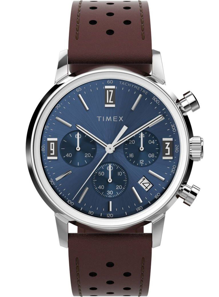 Timex Marlin Chronograph Tachymeter TW2W10200 - Quartz - Silver - Herrklocka - Läder - Akryl