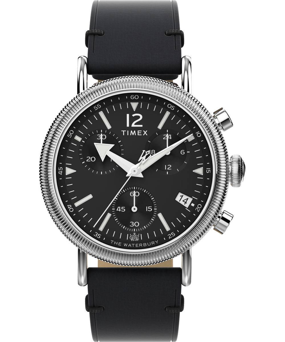 Timex Waterbury Coin Edge Chronograph TW2W20600 - Quartz - Silver - Herrklocka - Läder - Härdat mineralglas