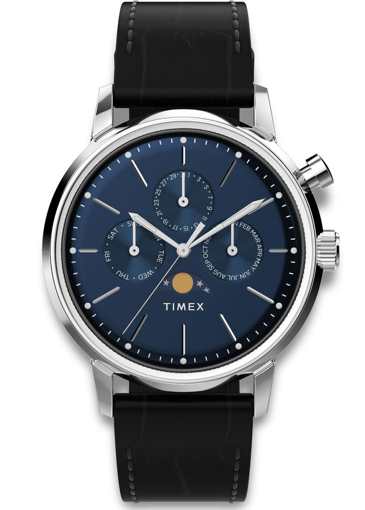 Timex Marlin Quartz Moon Phase TW2W51200 - Quartz - Silver - Herrklocka - Läder - Akryl