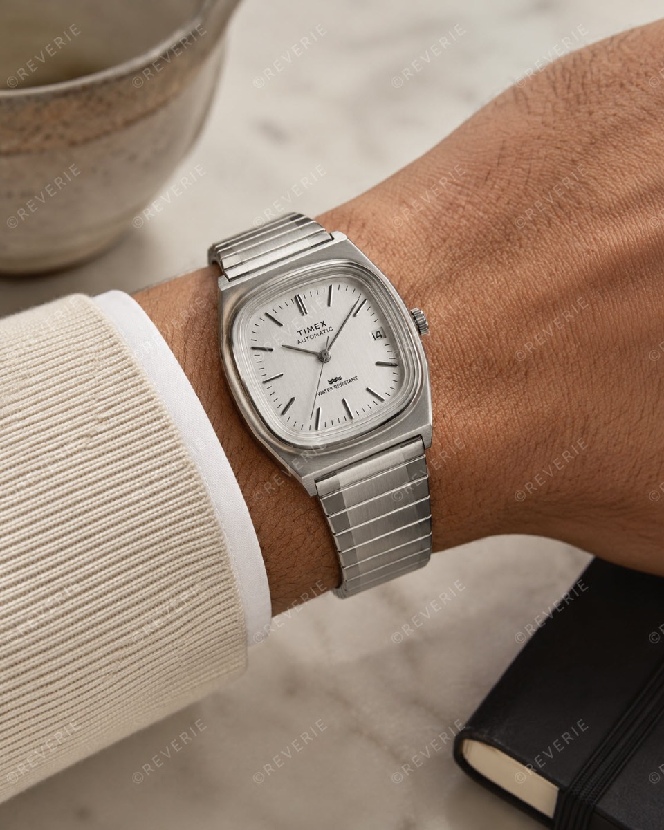 Timex vintage automatisk klocka med flexibelt stålarmband 34mm - Automatisk - Silver - Unisex - Stretch - Akryl