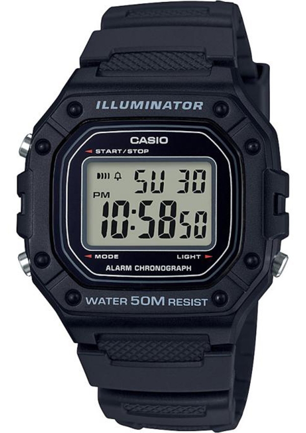 Hartsklocka med 5 bar vattentäthet - Casio Classic W-218H-1AVEF - Digitalt - Svart - Herrklocka - Harts - Härdat mineralglas