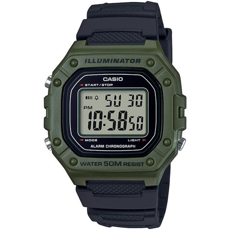 Digital herrklocka - Casio Classic W-218H-3AVEF - Digitalt - Grön - Herrklocka - Harts - Härdat mineralglas