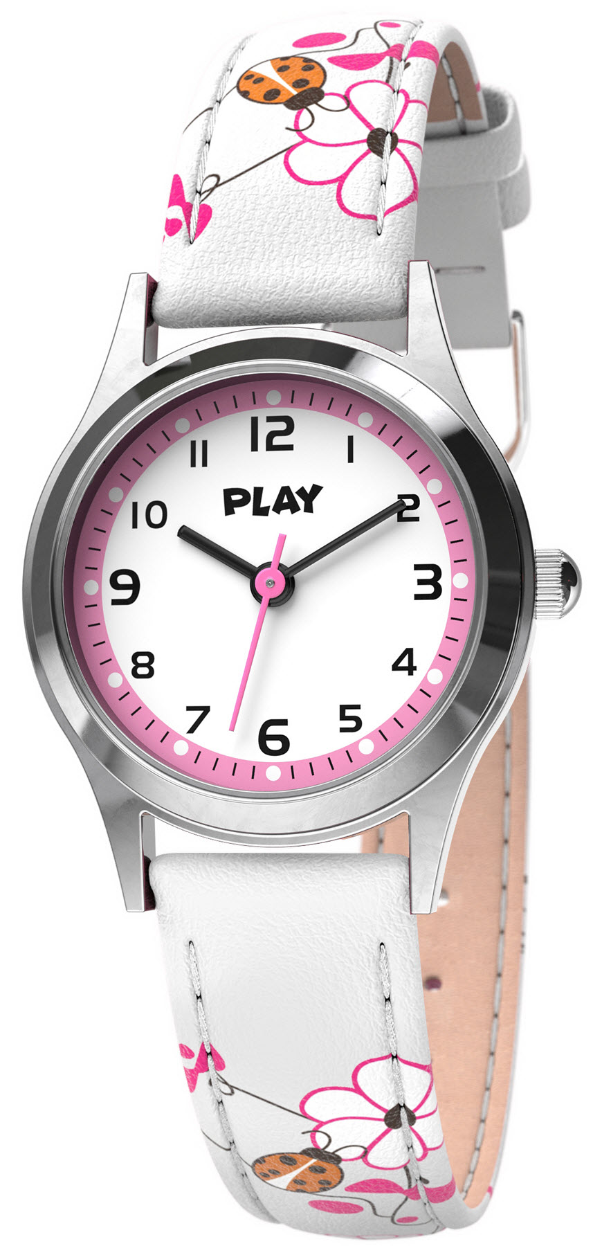 PLAY White Ladybug W1065AIX-C - Quartz - Silver - Barnklocka - Läder - Akryl