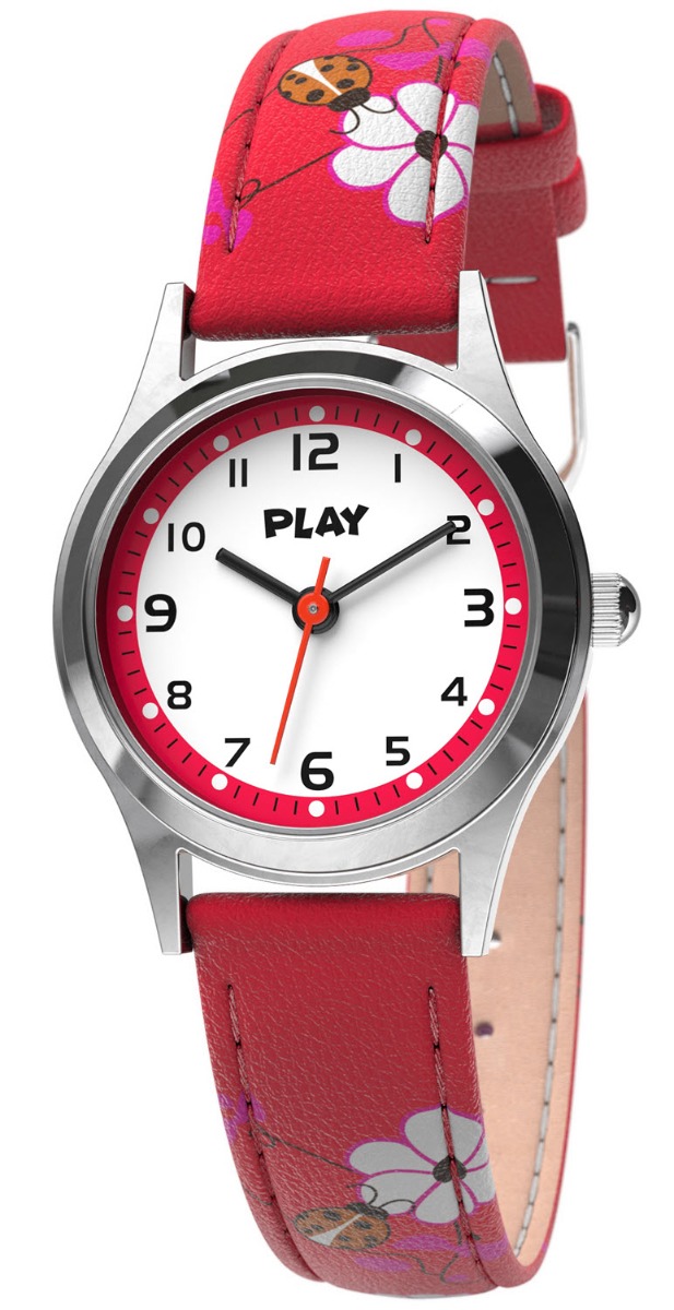 PLAY Red Ladybug W1065AIX-D - Quartz - Silver - Barnklocka - Läder - Akryl