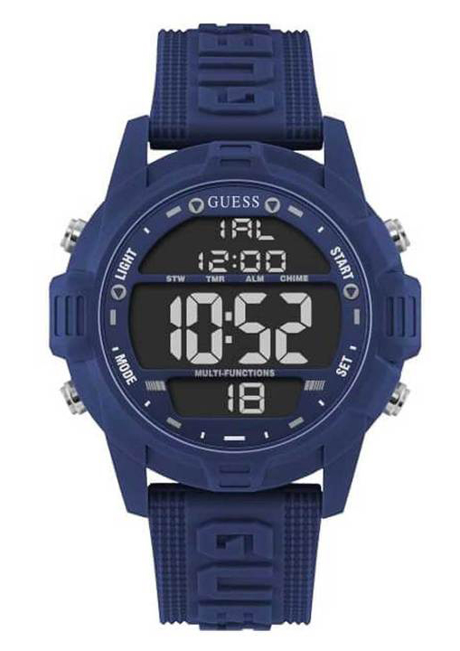 Guess Mens Digital W1299G4 - Digitalt - Blå - Herrklocka - Silikon - Härdat mineralglas