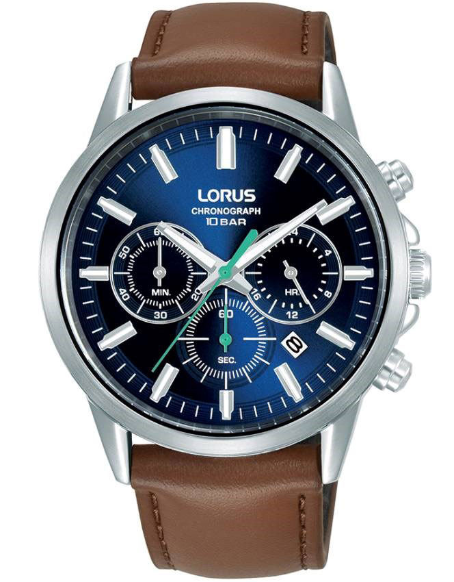 Lorus Mens Chronograph RT381KX9 - Quartz - Silver - Herrklocka - Läder - Härdat mineralglas
