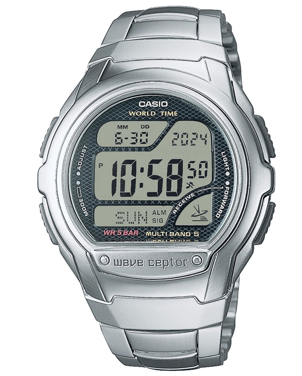 Casio | Radiostyrd världstidklocka med stålband och digital display | WV-58RD-1AEF - Digitalt - Silver - Damklocka - Rostfri stål - Akryl